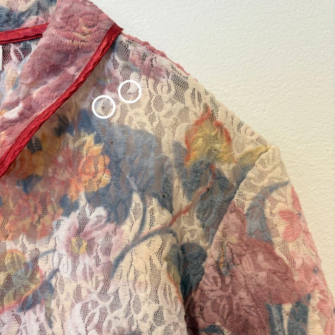 ジアンナ　ブラウス 半袖 レース 花柄 総柄 赤 44 イタリア製　襟つき 4