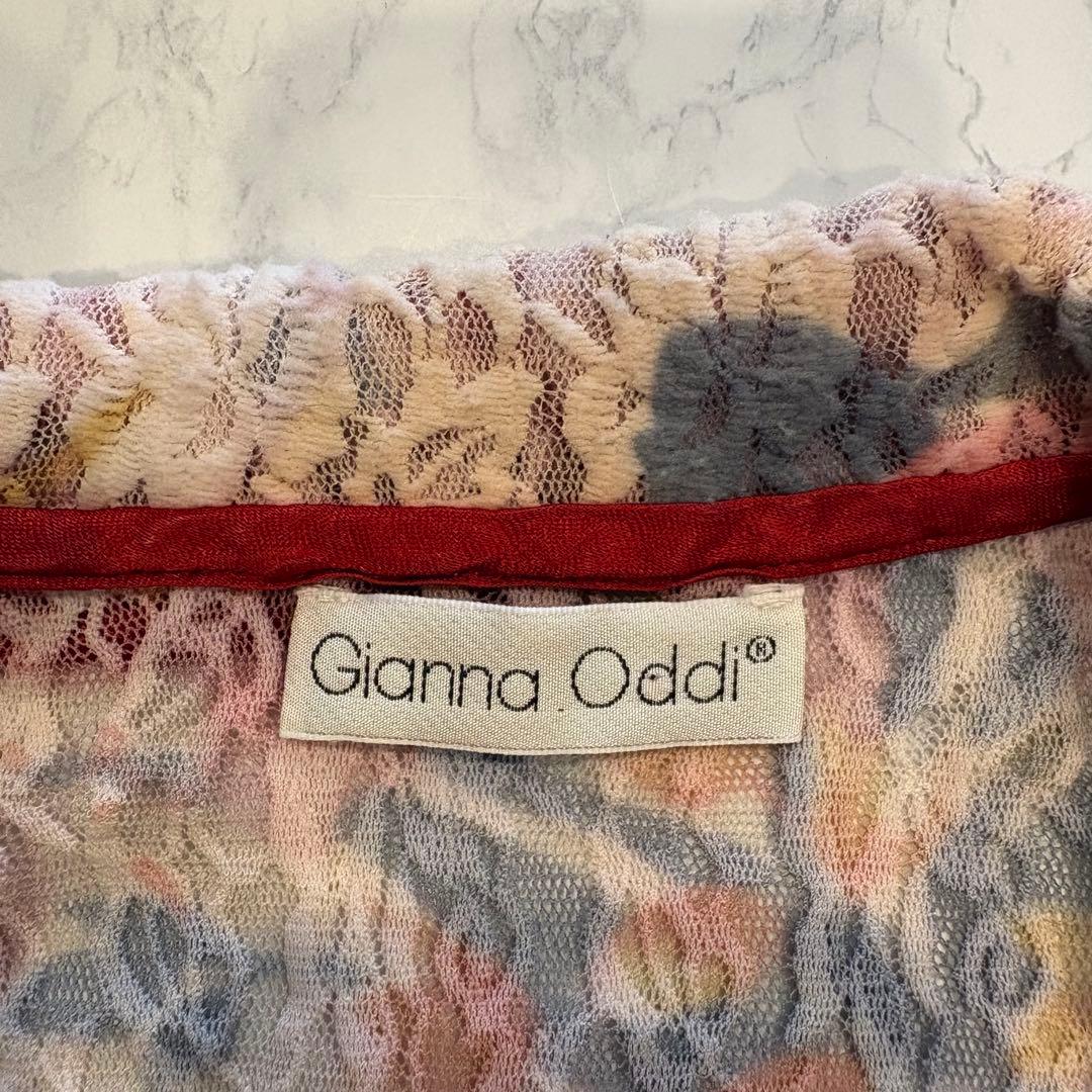 ジアンナ　ブラウス 半袖 レース 花柄 総柄 赤 44 イタリア製　襟つき 7