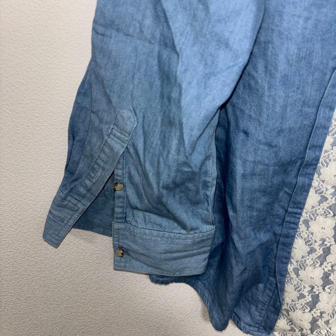 axes femmeデニムブルー バックレース襟 リボンシャツ M c764 12