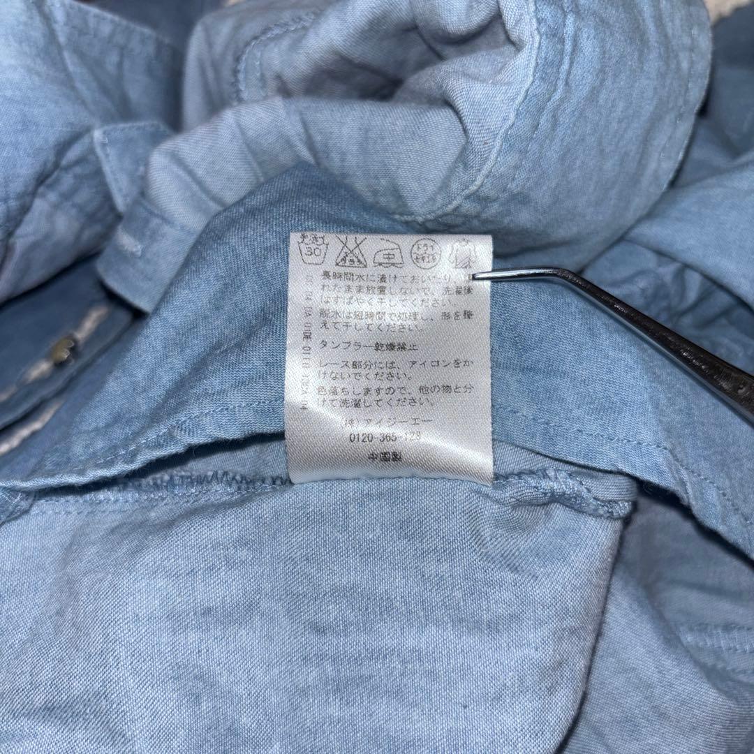 axes femmeデニムブルー バックレース襟 リボンシャツ M c764 16