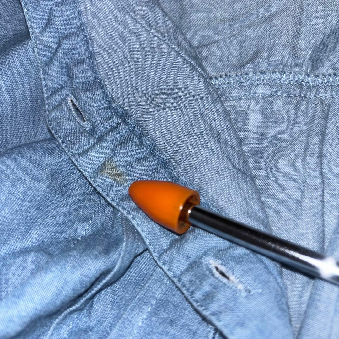 axes femmeデニムブルー バックレース襟 リボンシャツ M c764 19