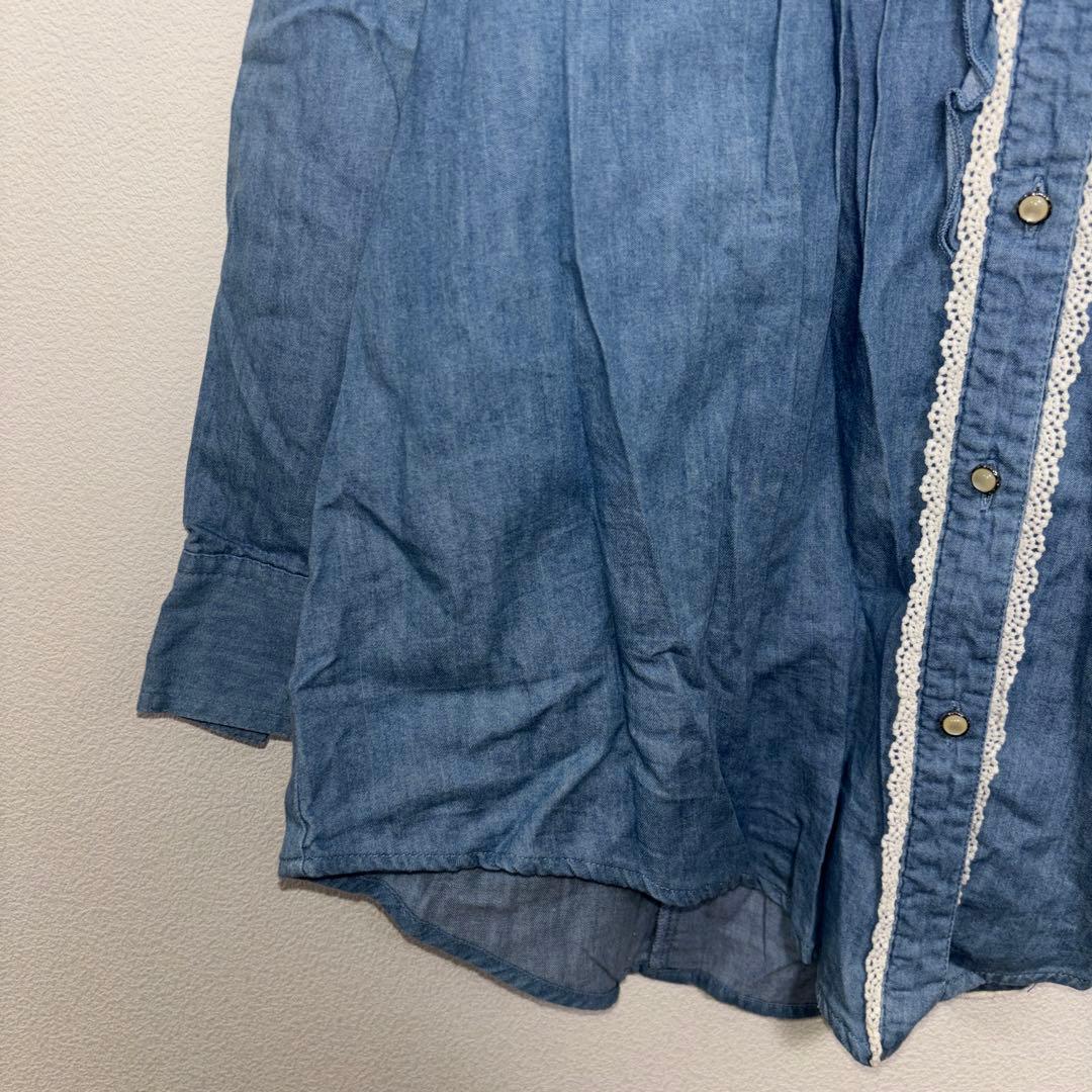 axes femmeデニムブルー バックレース襟 リボンシャツ M c764 6