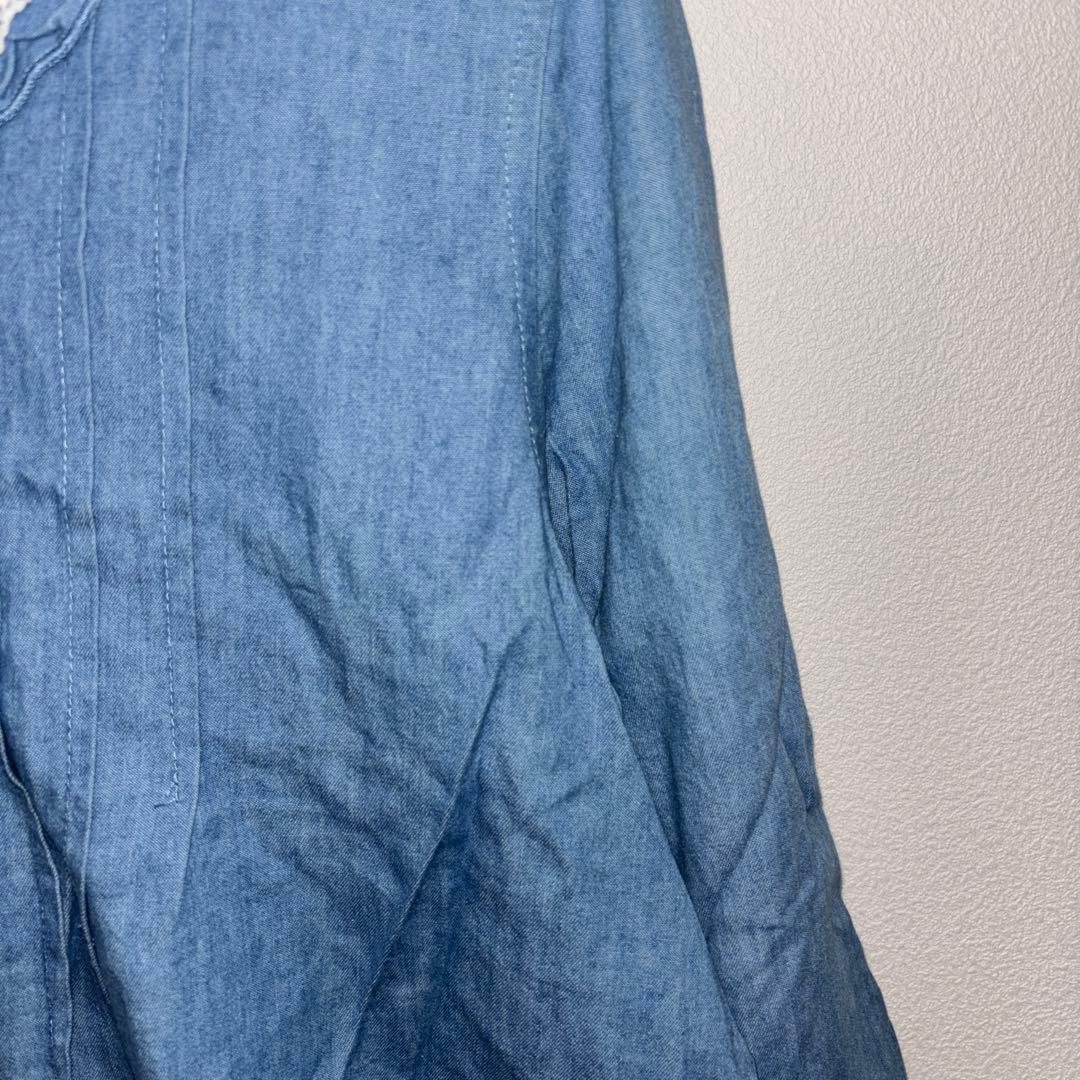 axes femmeデニムブルー バックレース襟 リボンシャツ M c764 8