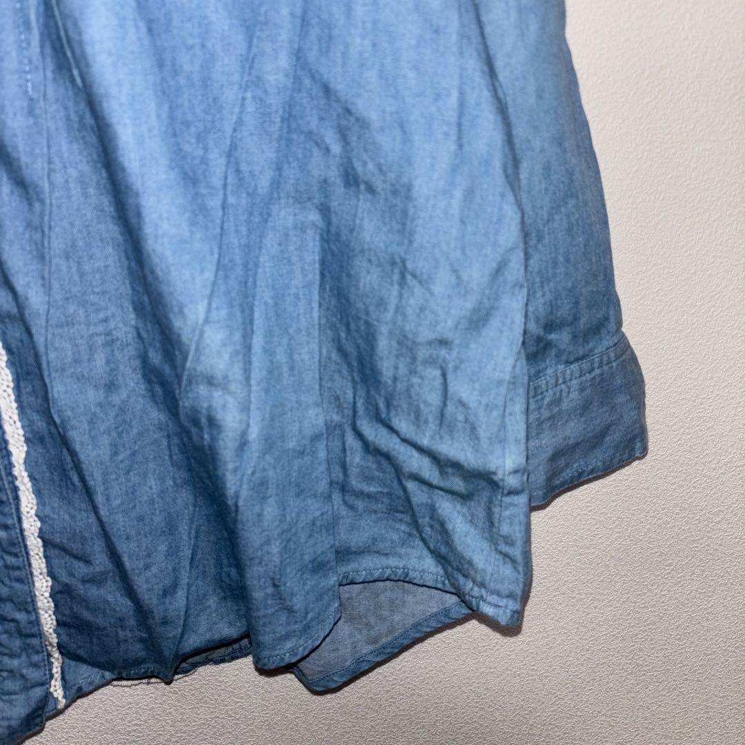 axes femmeデニムブルー バックレース襟 リボンシャツ M c764 9