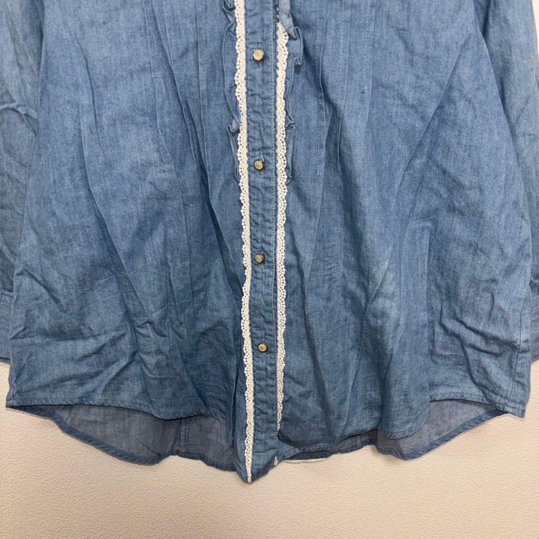 axes femmeデニムブルー バックレース襟 リボンシャツ M c764 10