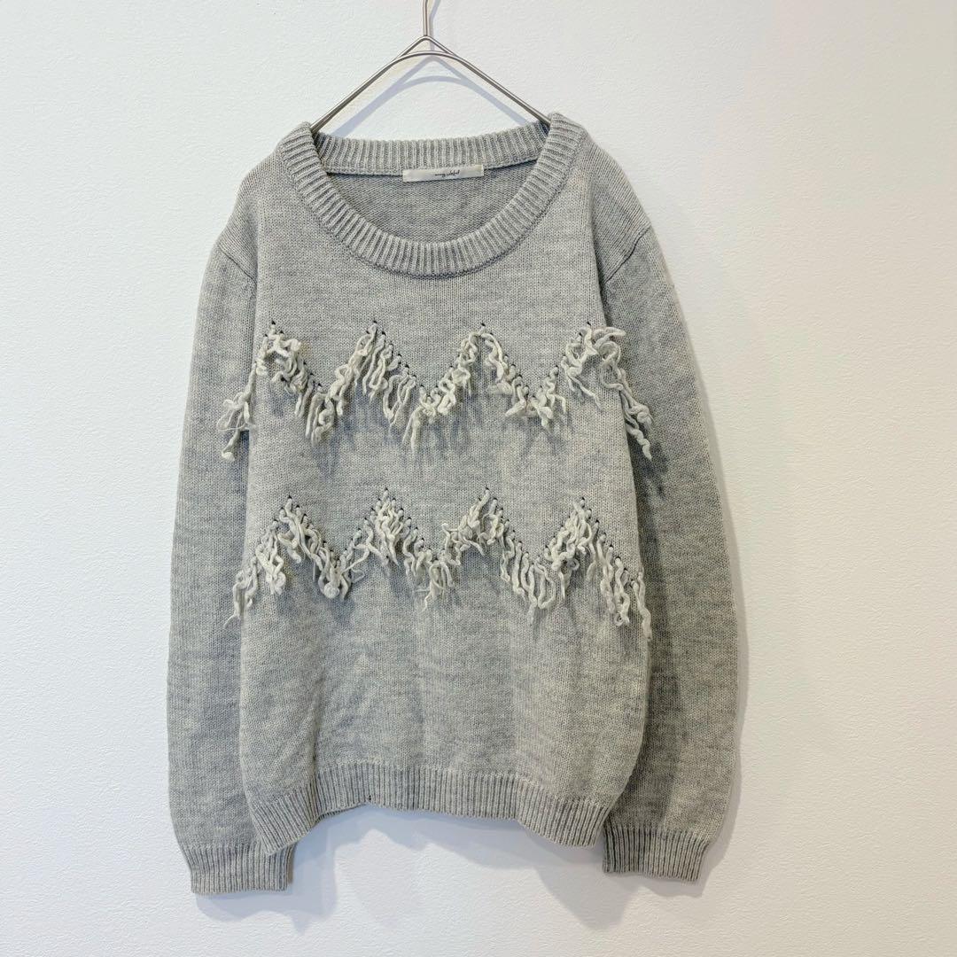 アーバンリサーチ ニット セーター フリンジ グレウール混 立体編み　デザイン