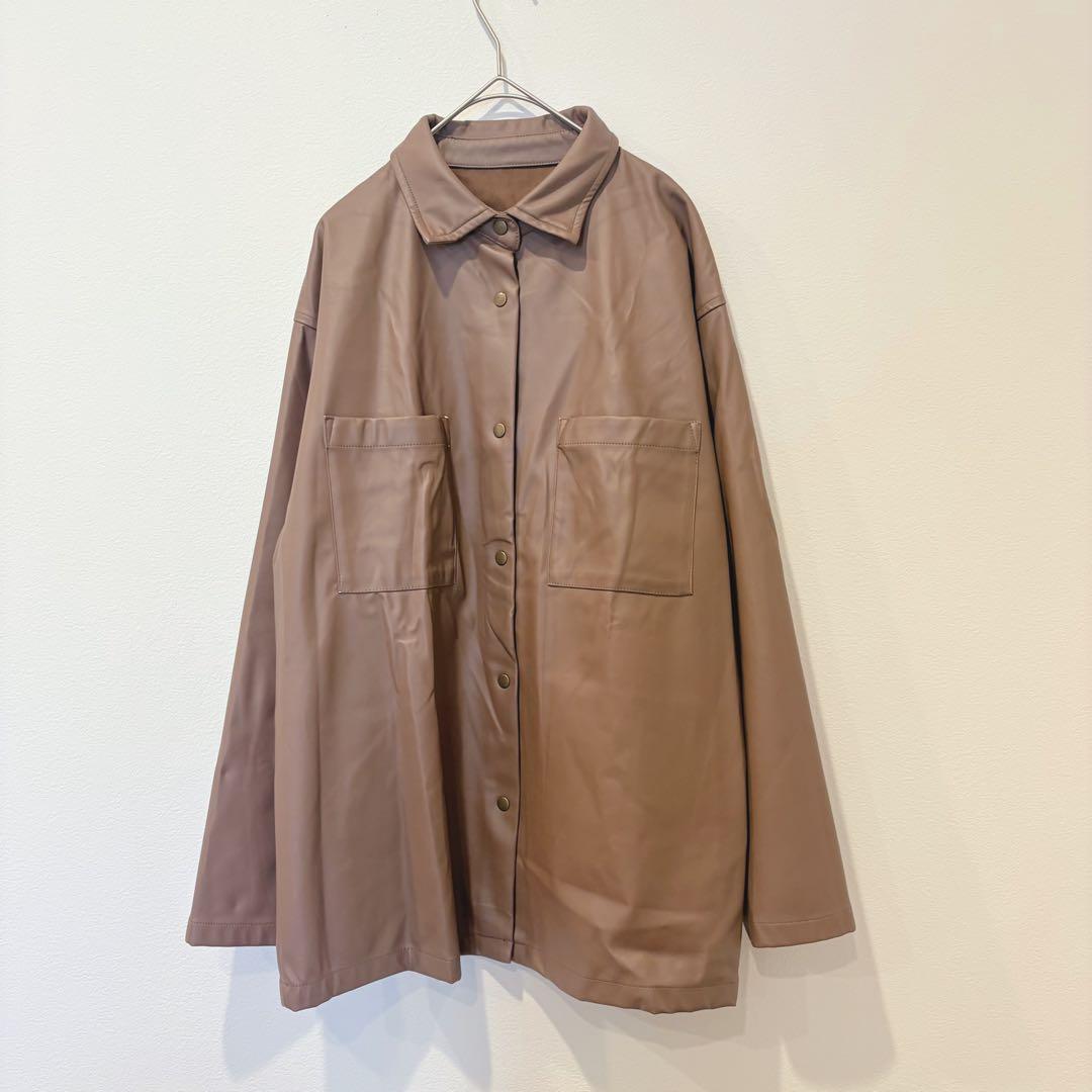 フェイクレザー ジャケット オーバーサイズ ブラウン 茶色　M レディース