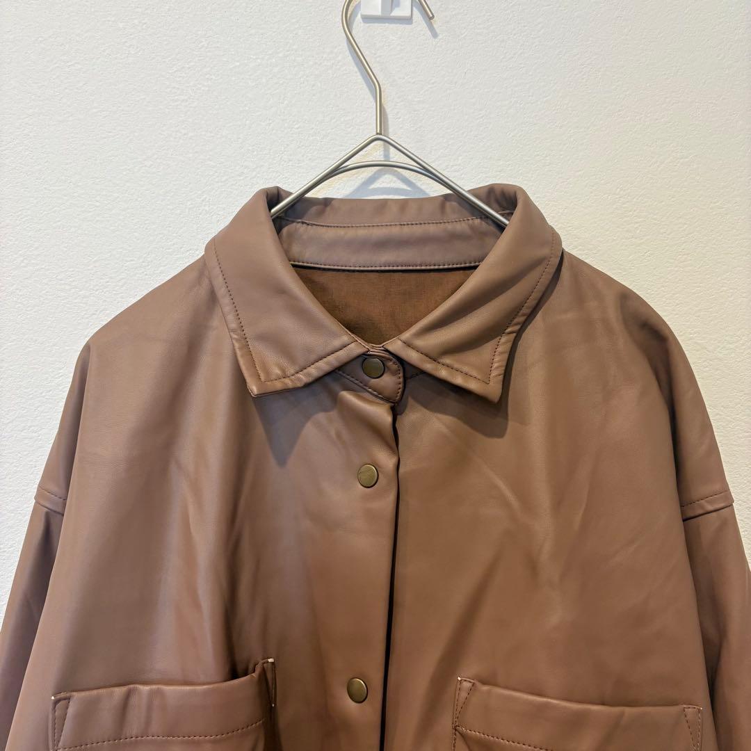 フェイクレザー ジャケット オーバーサイズ ブラウン 茶色　M レディース 2