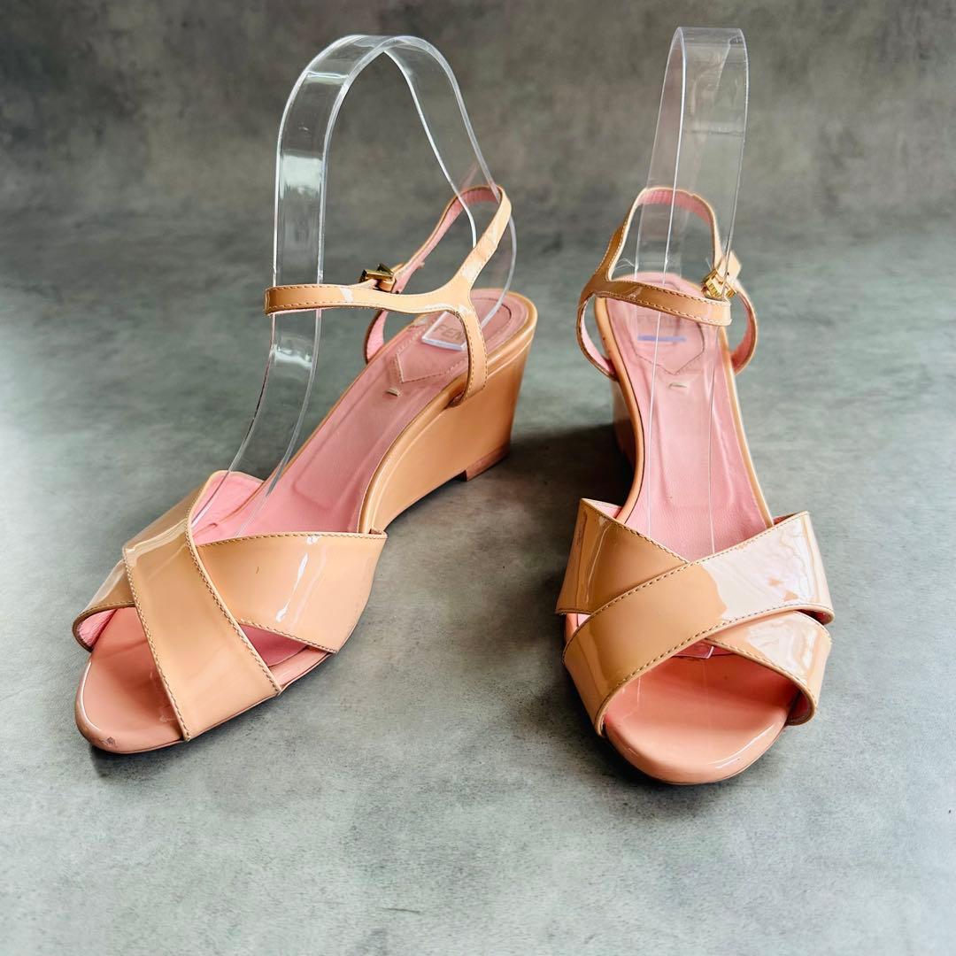 FENDI パテントレザー　ピンク　クロス　ストラップ　サンダル　ウェッジソール 5