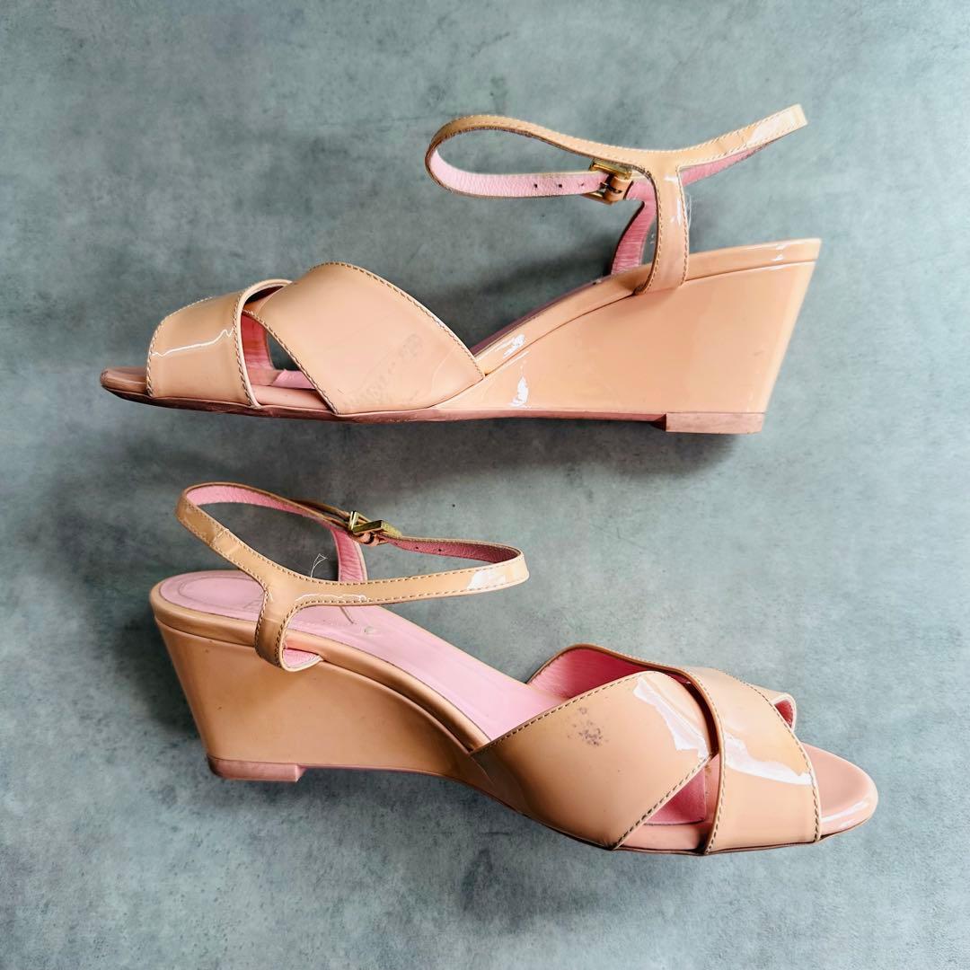 FENDI パテントレザー　ピンク　クロス　ストラップ　サンダル　ウェッジソール 7