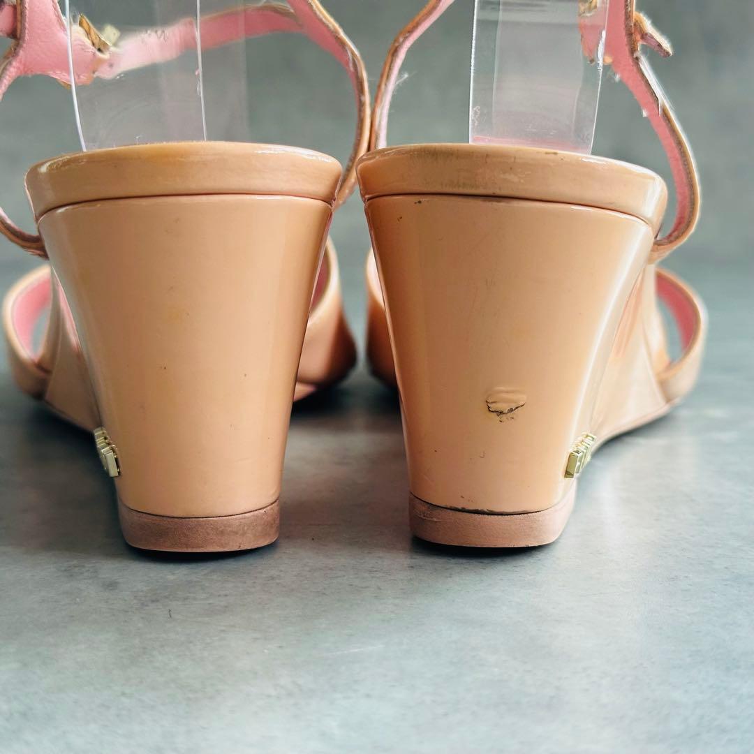 FENDI パテントレザー　ピンク　クロス　ストラップ　サンダル　ウェッジソール 8