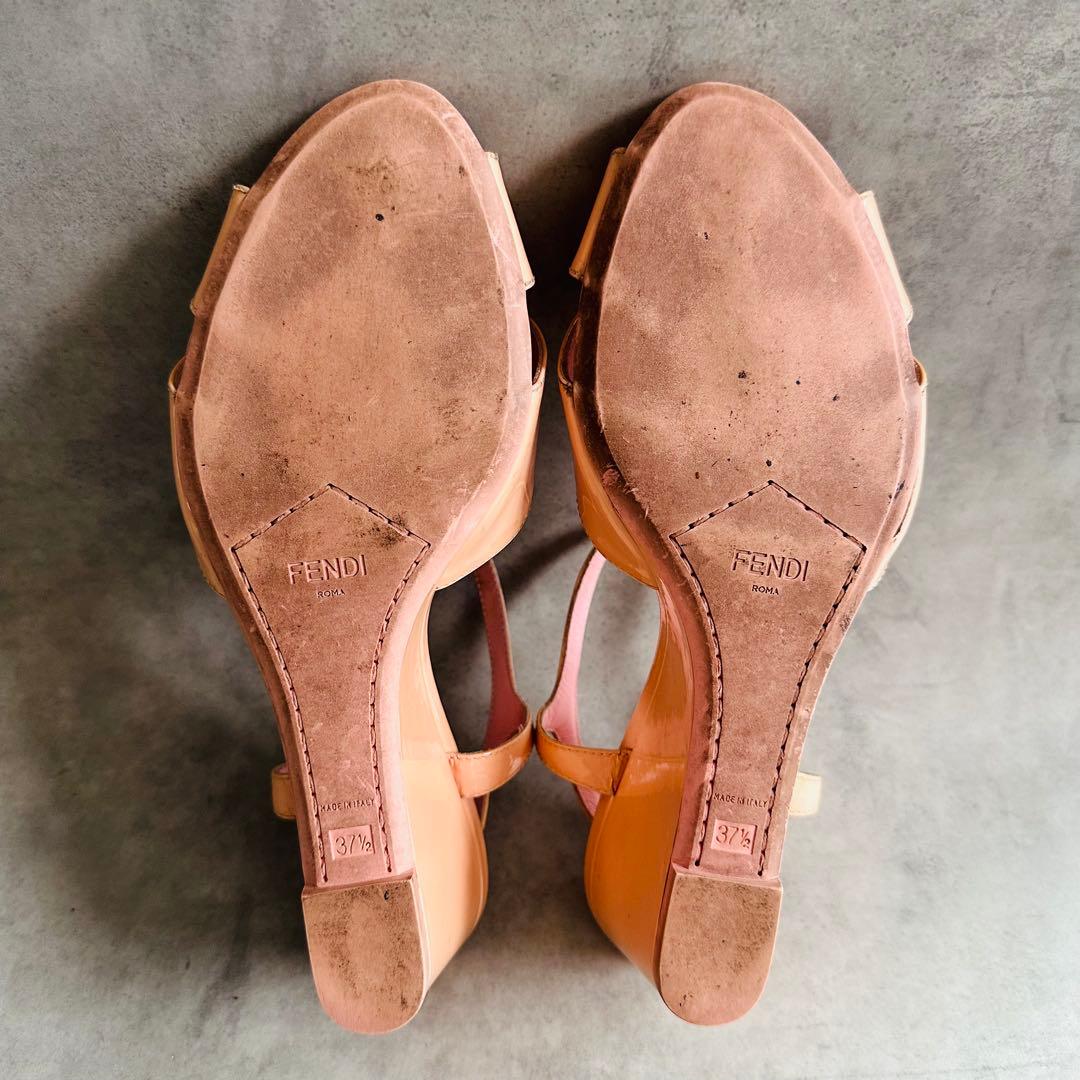 FENDI パテントレザー　ピンク　クロス　ストラップ　サンダル　ウェッジソール 9