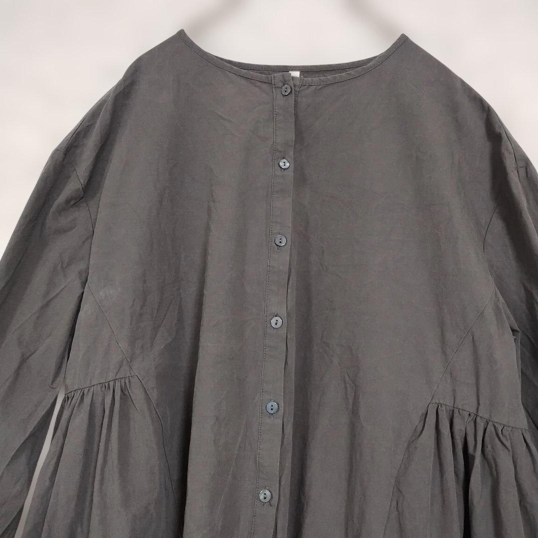 グレー 長袖 チュニック ボタン付きふんわりボリューミーシャツブラウス コットン 2