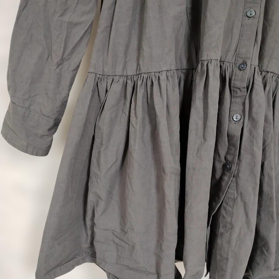 グレー 長袖 チュニック ボタン付きふんわりボリューミーシャツブラウス コットン 3