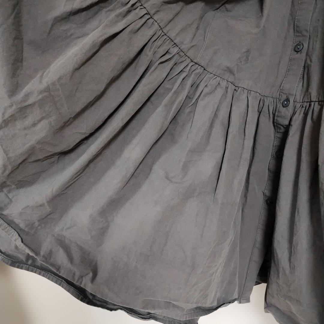 グレー 長袖 チュニック ボタン付きふんわりボリューミーシャツブラウス コットン 6