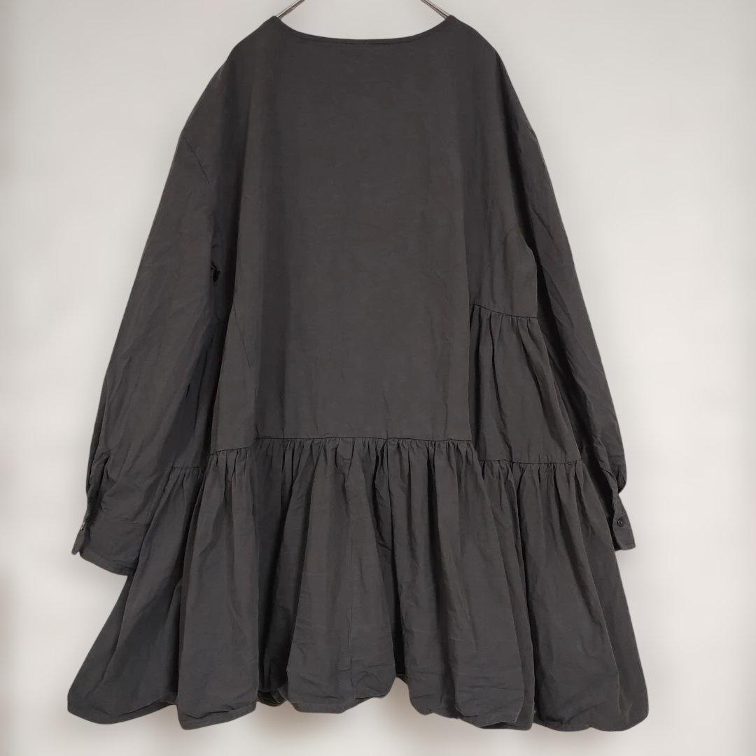 グレー 長袖 チュニック ボタン付きふんわりボリューミーシャツブラウス コットン 7