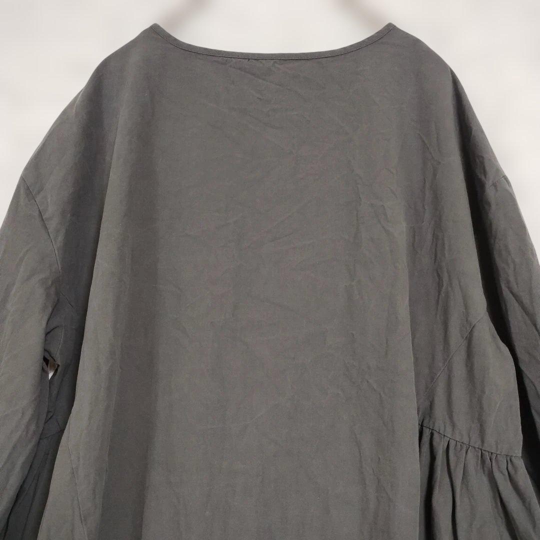 グレー 長袖 チュニック ボタン付きふんわりボリューミーシャツブラウス コットン 8