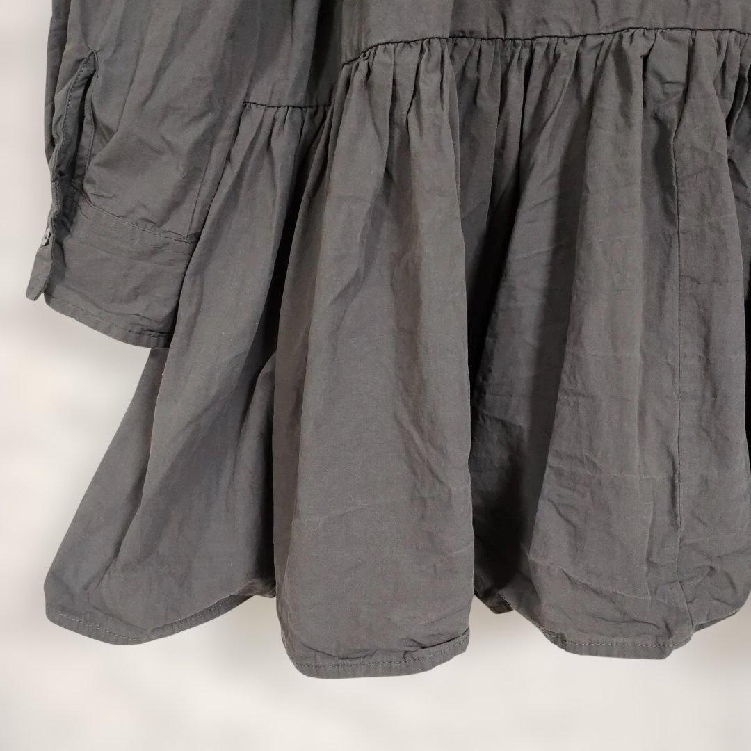 グレー 長袖 チュニック ボタン付きふんわりボリューミーシャツブラウス コットン 9