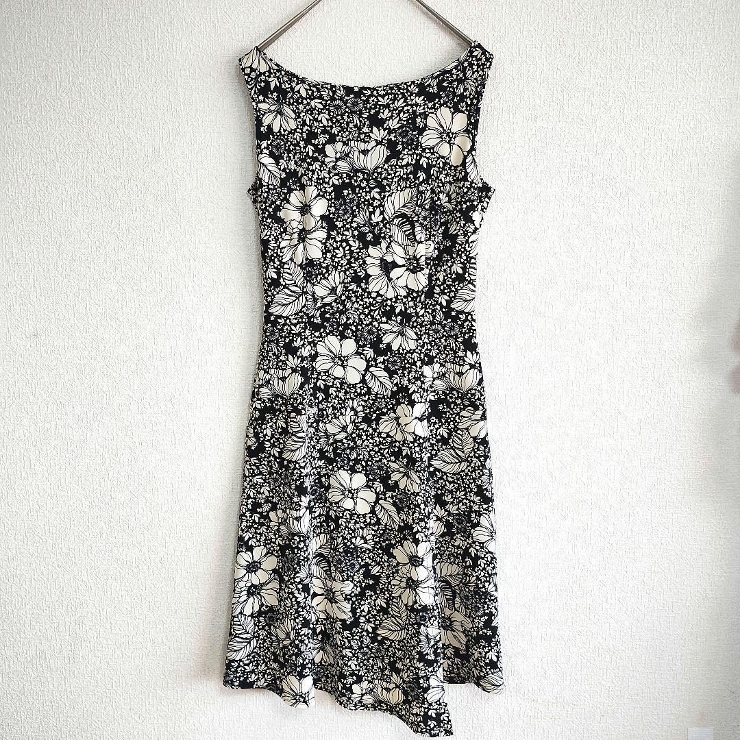 ビドンナ Bdonna 総花柄 ノースリーブ フレアワンピース S 日本製