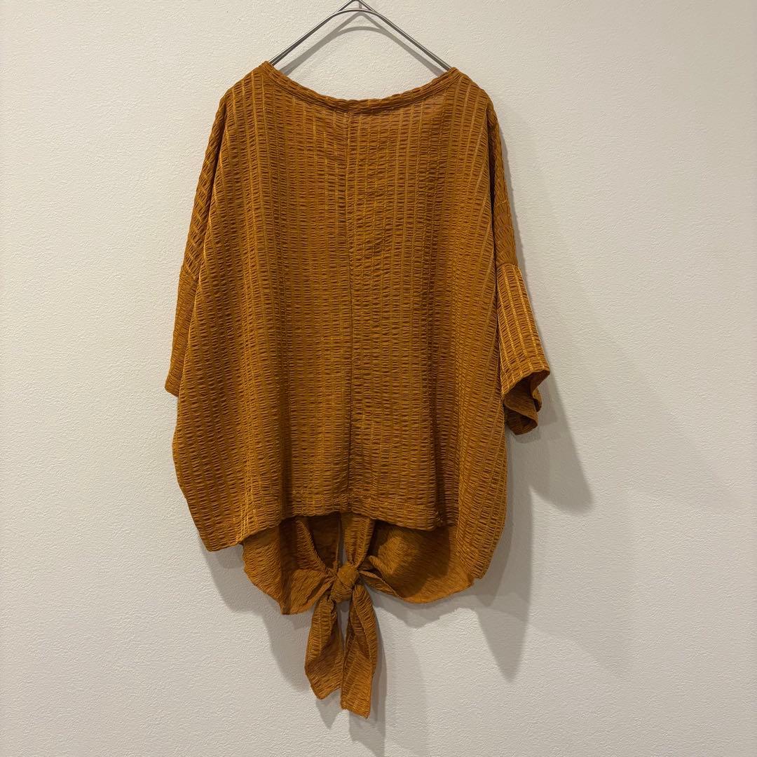 ザラ 半袖 Vネック ブラウス ワッフル 前結び　リボン オレンジ　Tシャツ 6