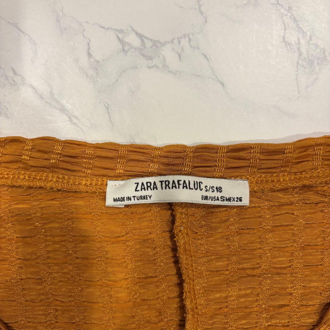 ザラ 半袖 Vネック ブラウス ワッフル 前結び　リボン オレンジ　Tシャツ 7