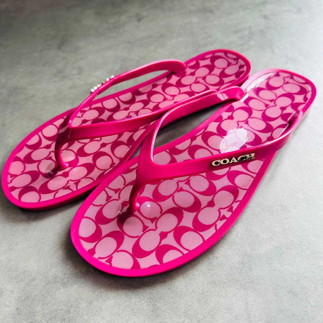 Y2K COACH ピンク シグネチャー 柄ビーチサンダル