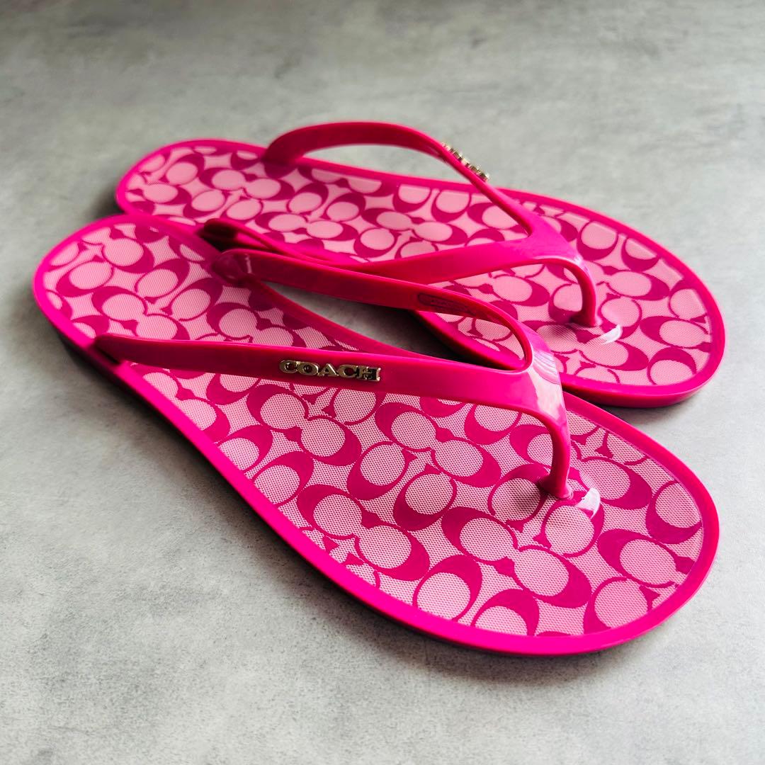 Y2K COACH ピンク シグネチャー 柄ビーチサンダル 2