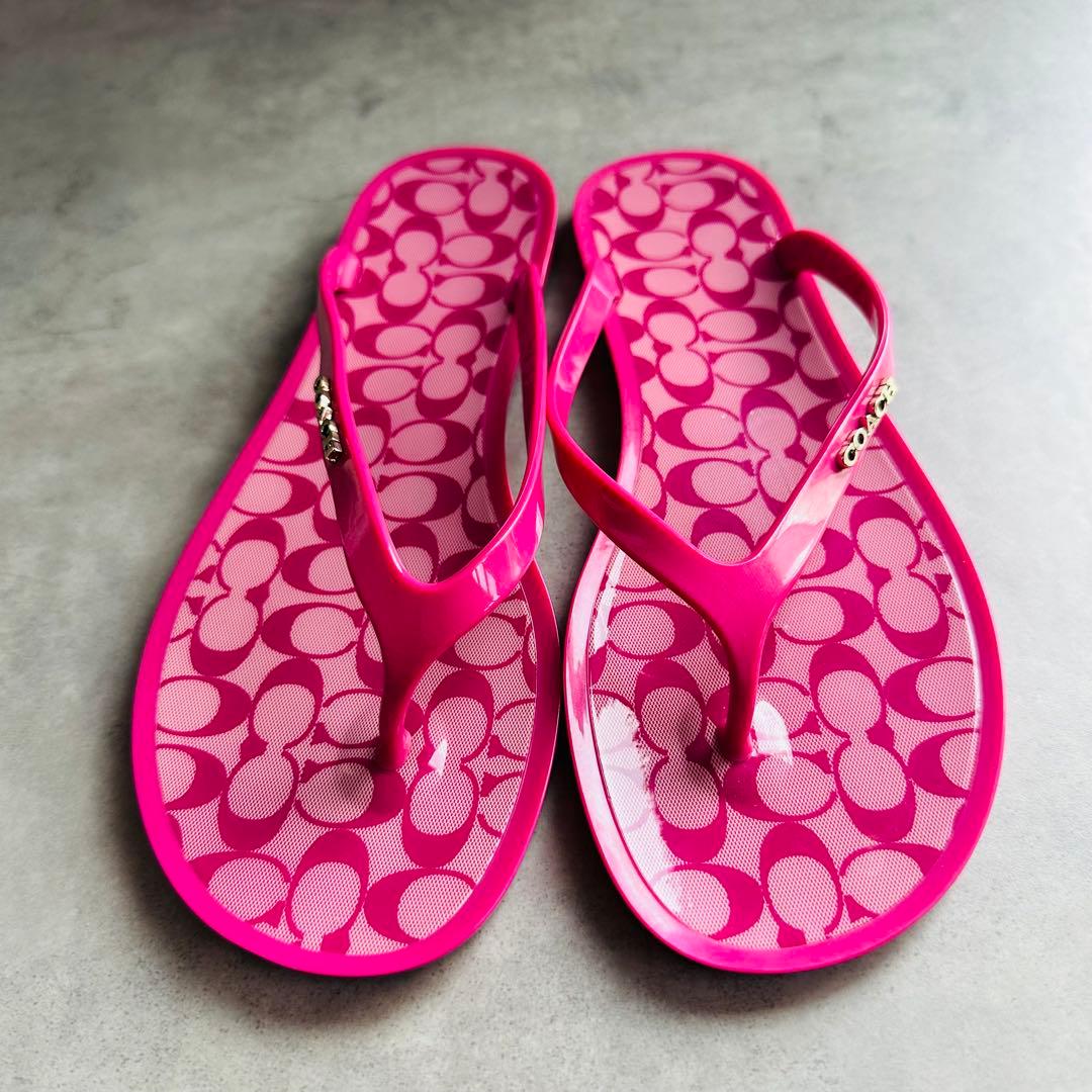 Y2K COACH ピンク シグネチャー 柄ビーチサンダル 3