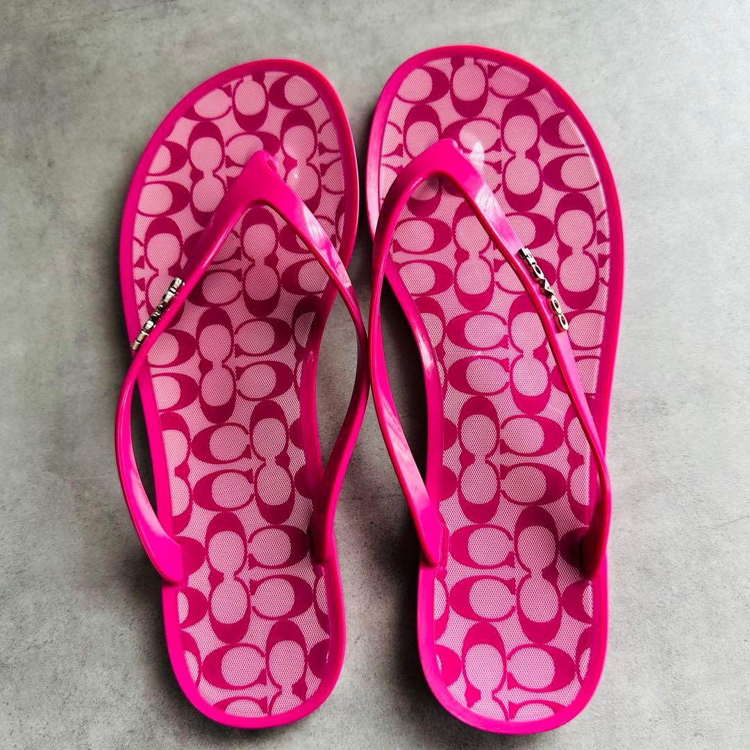 Y2K COACH ピンク シグネチャー 柄ビーチサンダル 4