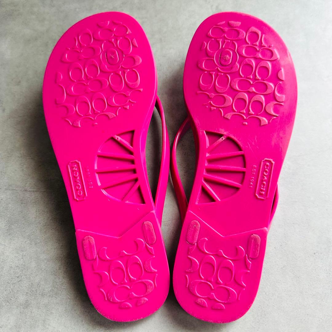 Y2K COACH ピンク シグネチャー 柄ビーチサンダル 5