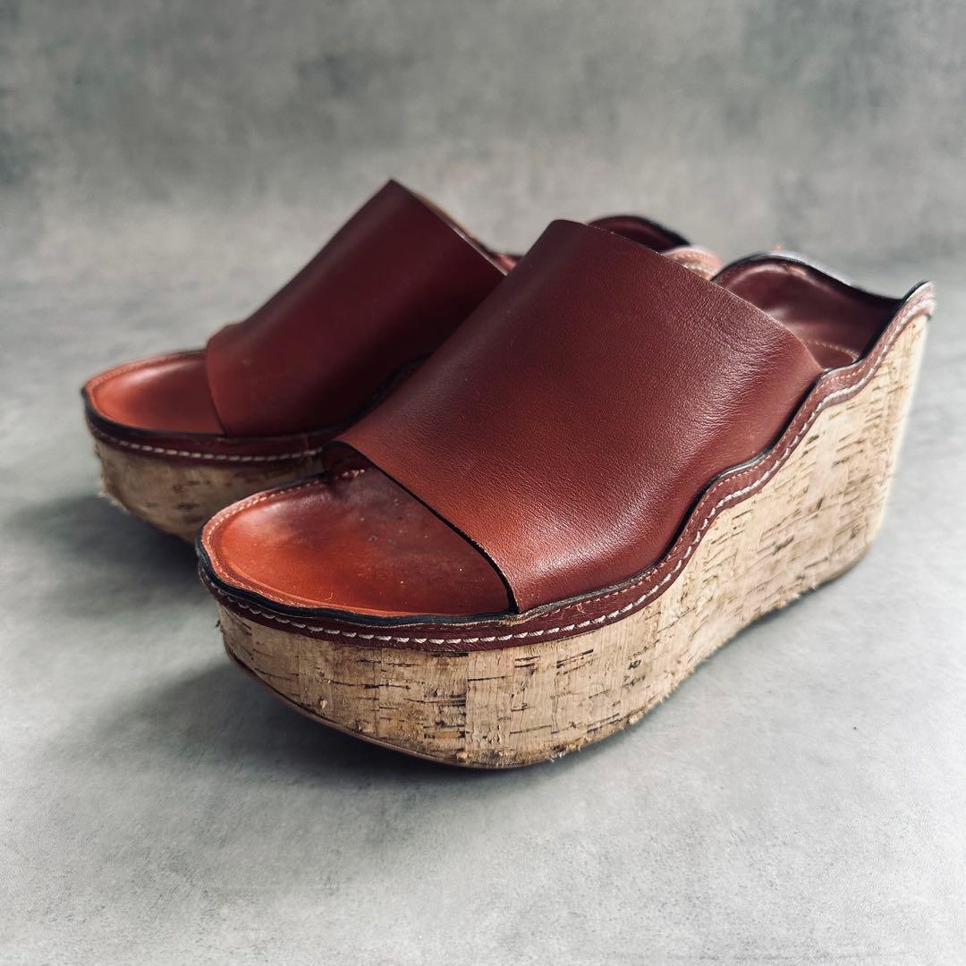 Chloe ブラウンレザー ウェッジソールサンダル　厚底