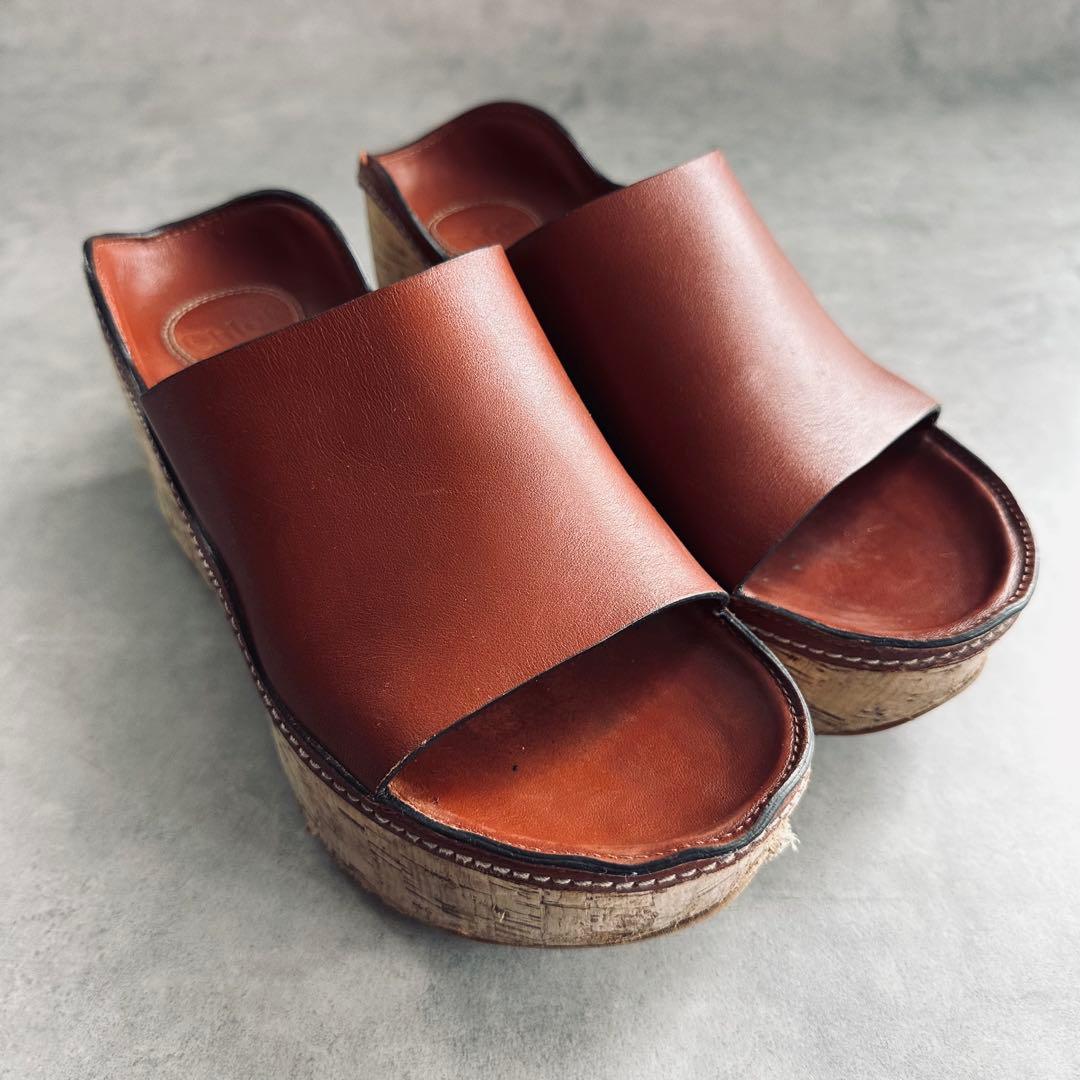 Chloe ブラウンレザー ウェッジソールサンダル　厚底 4