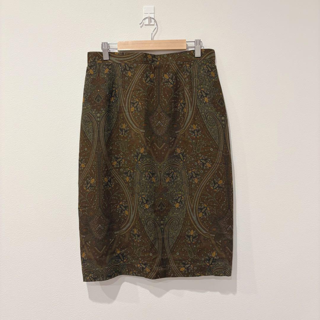 美品✨レジオヌール タイトスカート ペイズリー ブラウン 茶色　昭和レトロ 膝丈