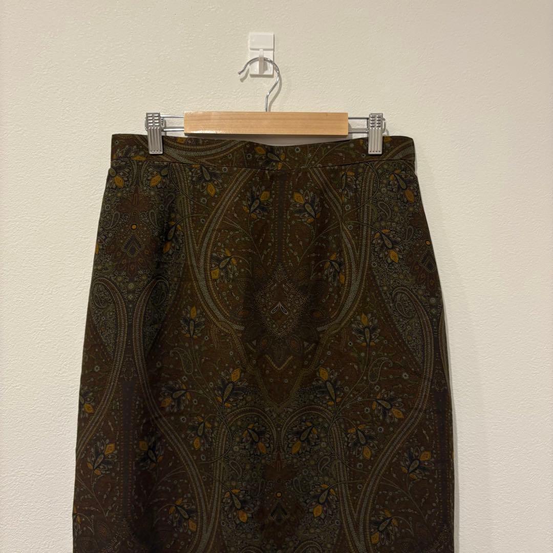 美品✨レジオヌール タイトスカート ペイズリー ブラウン 茶色　昭和レトロ 膝丈 2