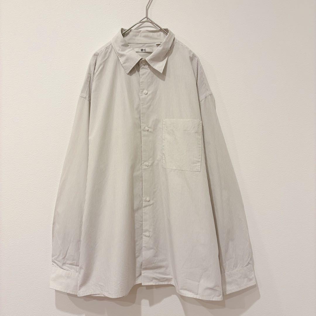 ユニクロC ワイシャツ 長袖 オーバーサイズ Lサイズ　ストライプ　シンプル