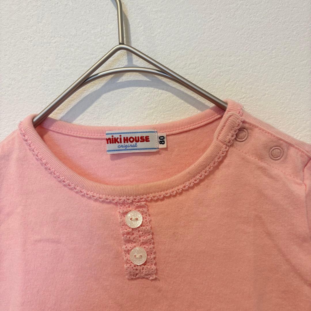 ミキハウス 長袖 カットソー うさぎ 刺繍 フリル ピンク 80 女の子 2