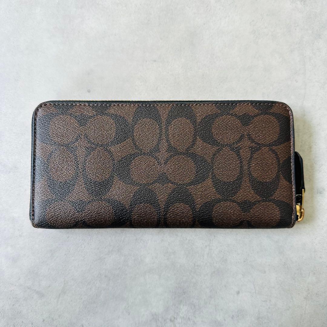 COACH Signature Zip Around Wallet BROWN 2