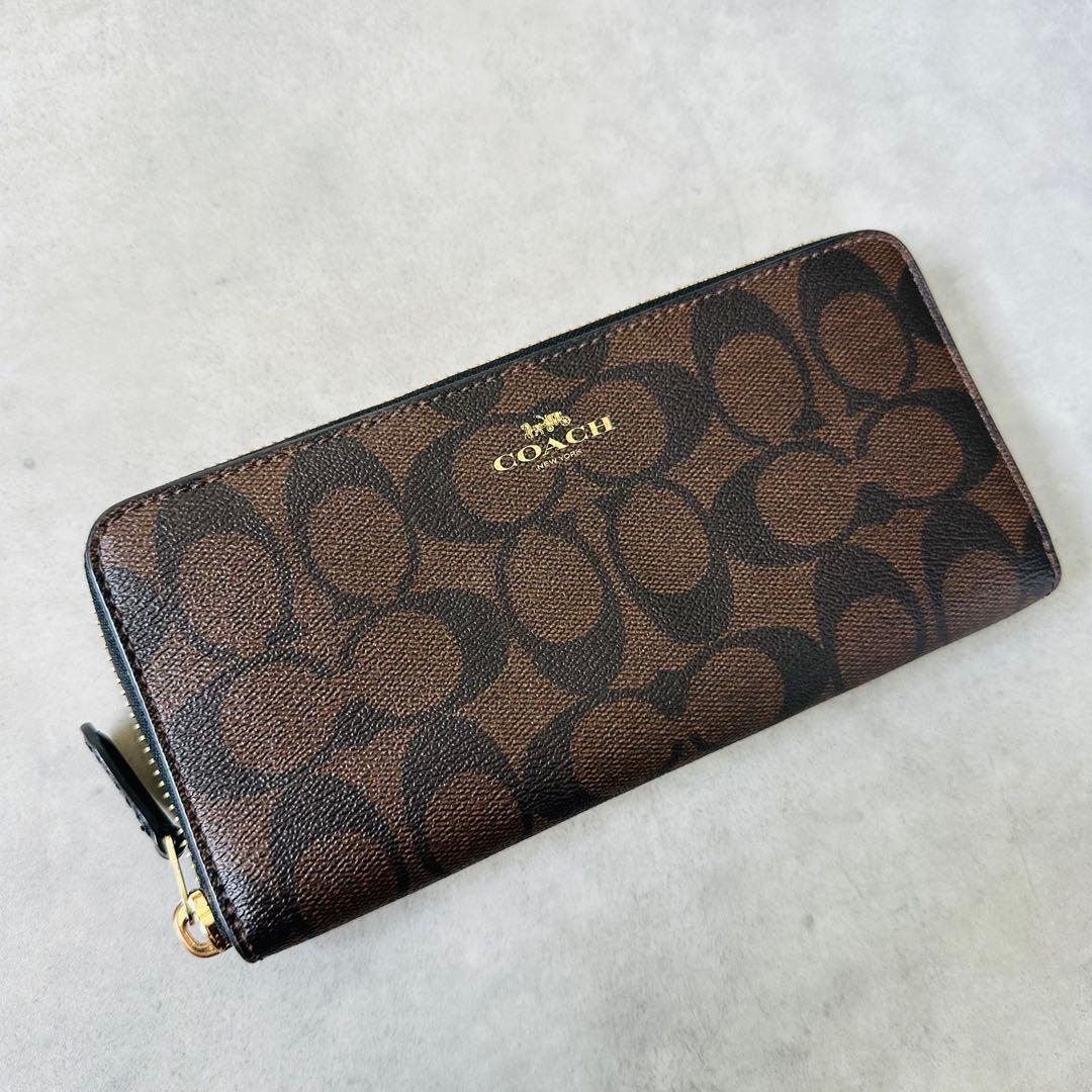 COACH Signature Zip Around Wallet BROWN 3