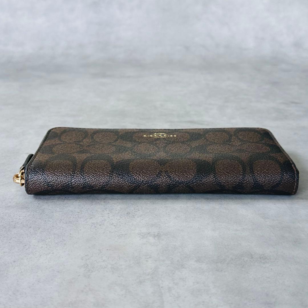 COACH Signature Zip Around Wallet BROWN 5