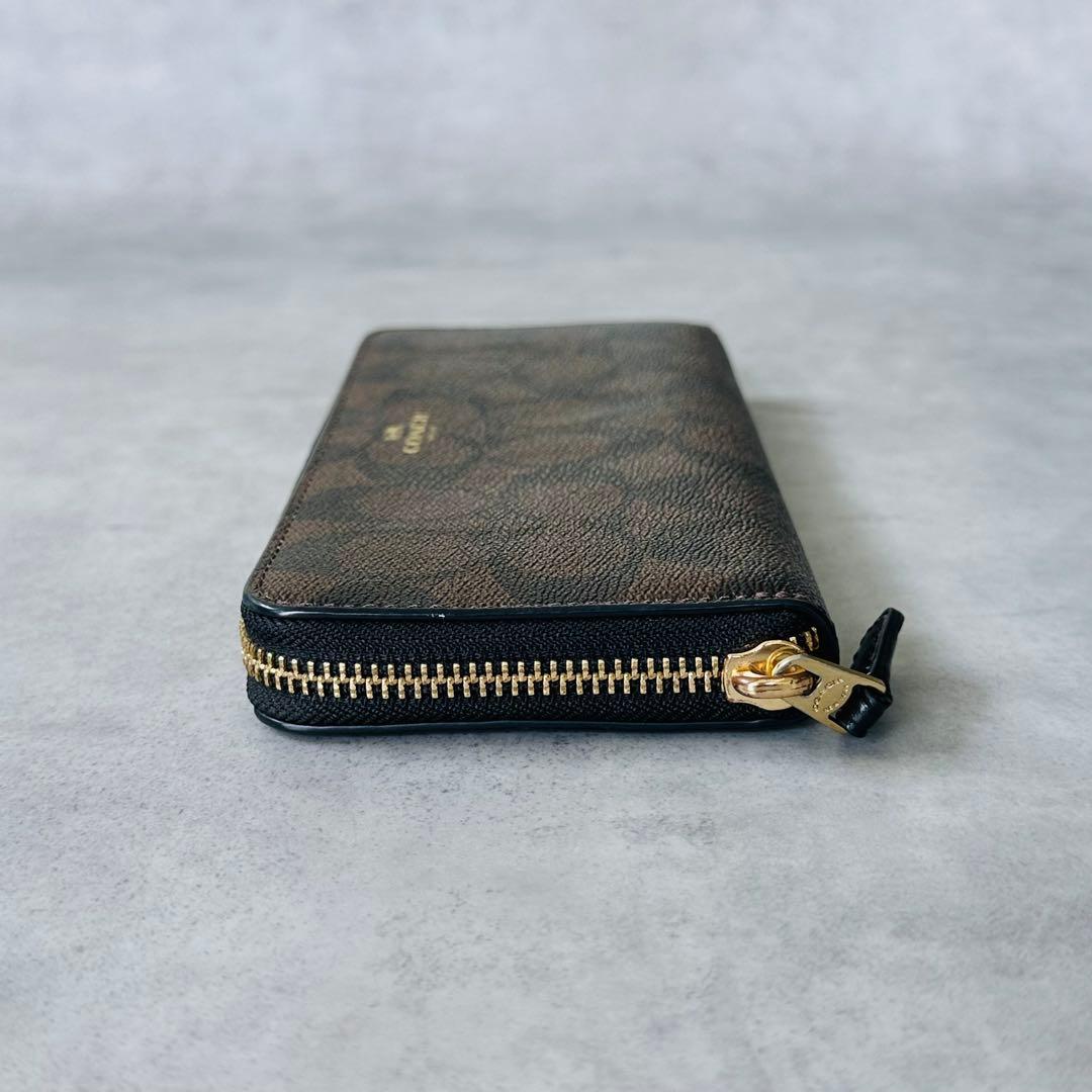 COACH Signature Zip Around Wallet BROWN 6