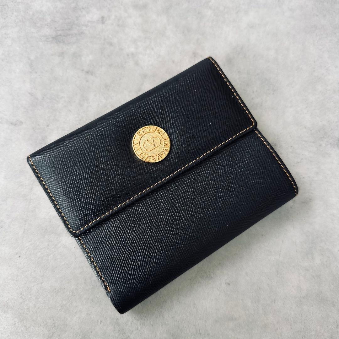 VALENTINO GARAVANI ロゴ金具　がま口　三つ折り財布　レザー　黒 4