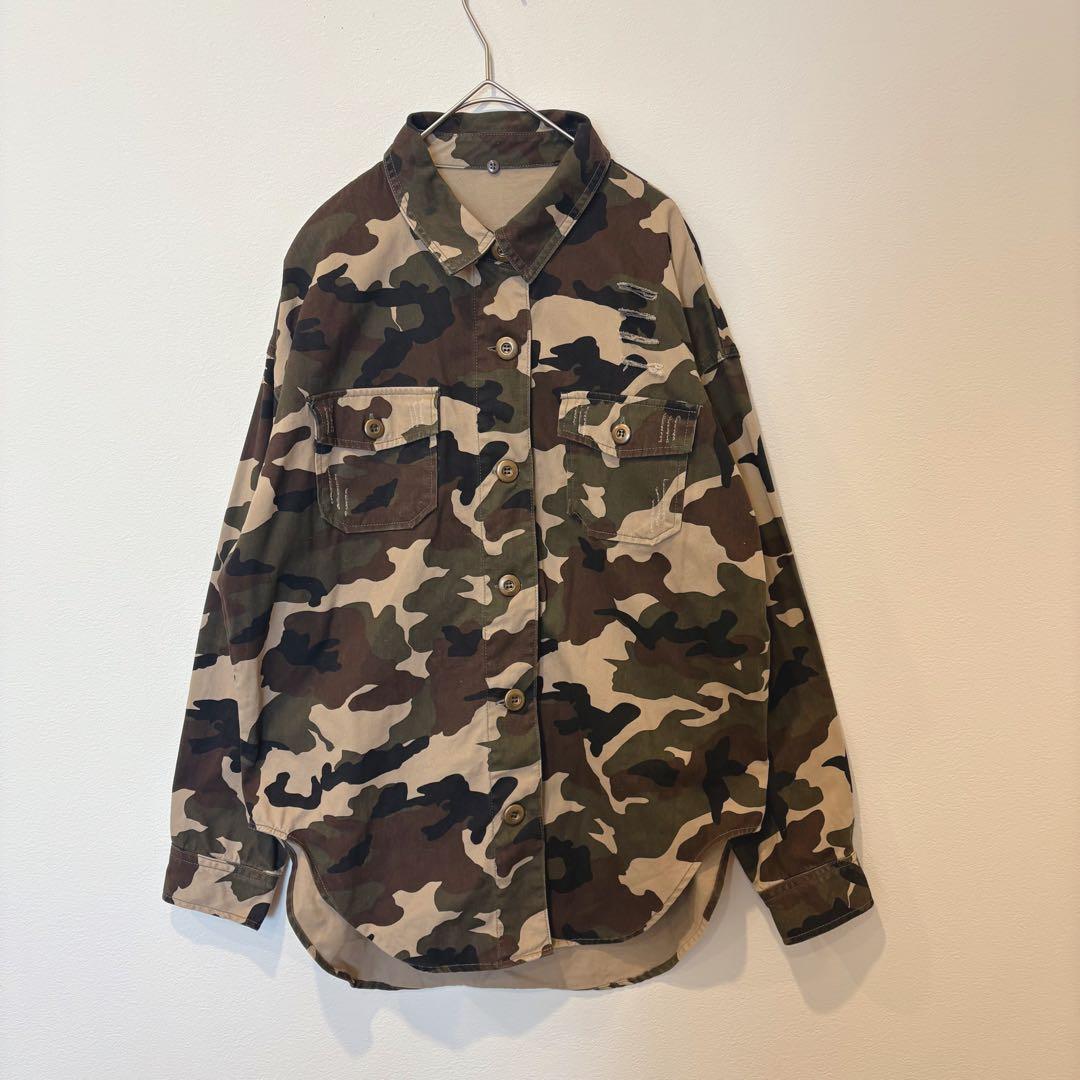 クリックス 迷彩シャツ ミリタリー カモフラ 長袖 フリーサイズ　ジャケット