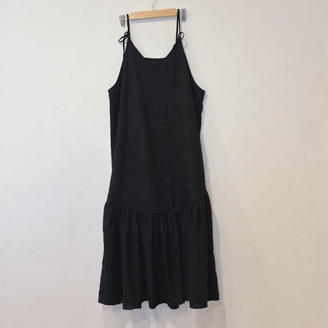 ノスタルジア キャミ ワンピース ティアード ブラック 黒　M ロング フレア