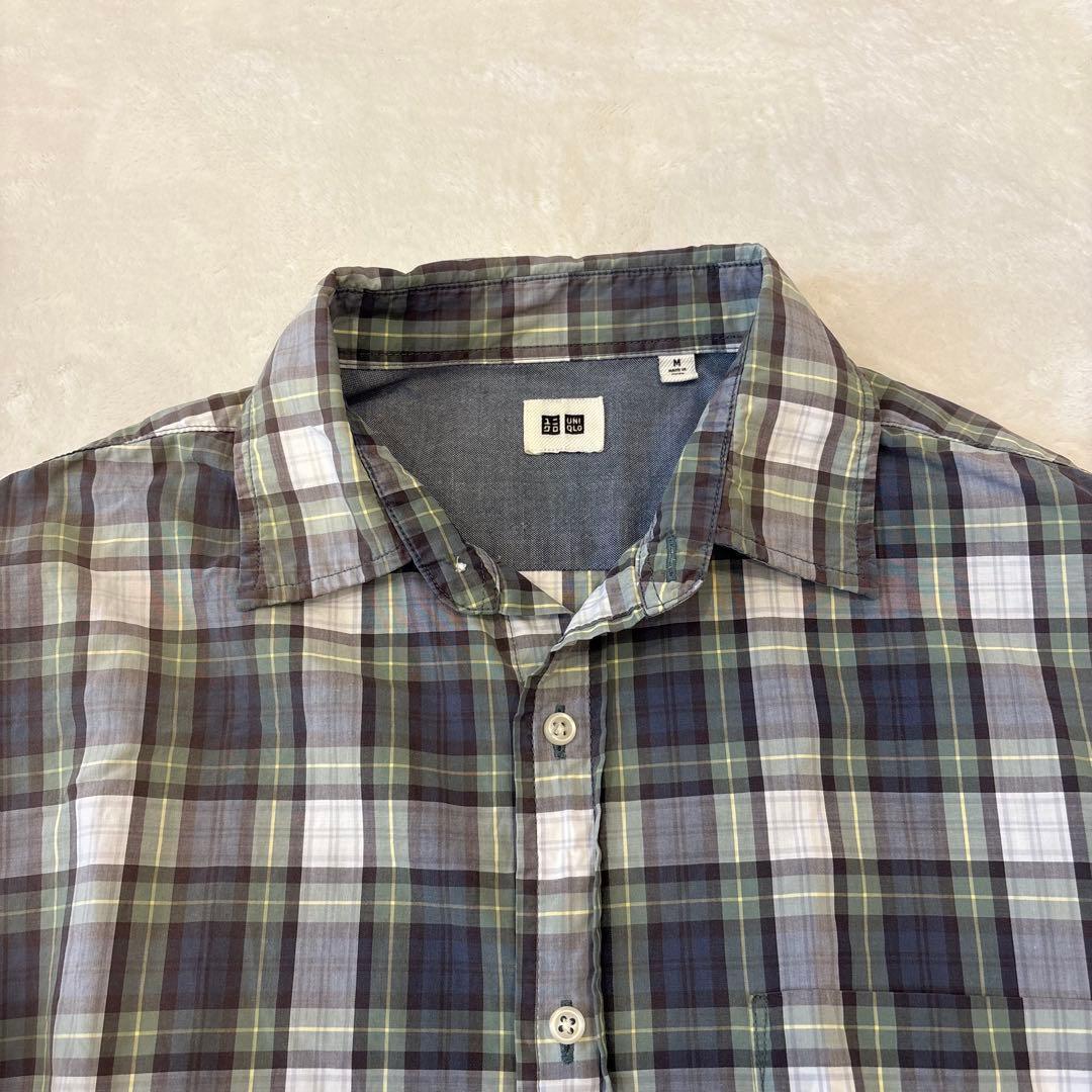 .ユニクロ メンズ 長袖 チェック シャツ カジュアル グリーン M ネルシャツ 3