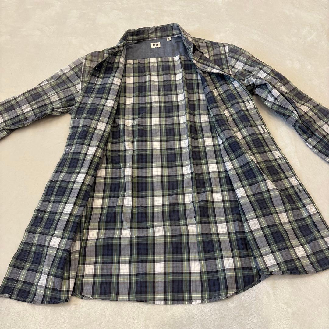 .ユニクロ メンズ 長袖 チェック シャツ カジュアル グリーン M ネルシャツ 5
