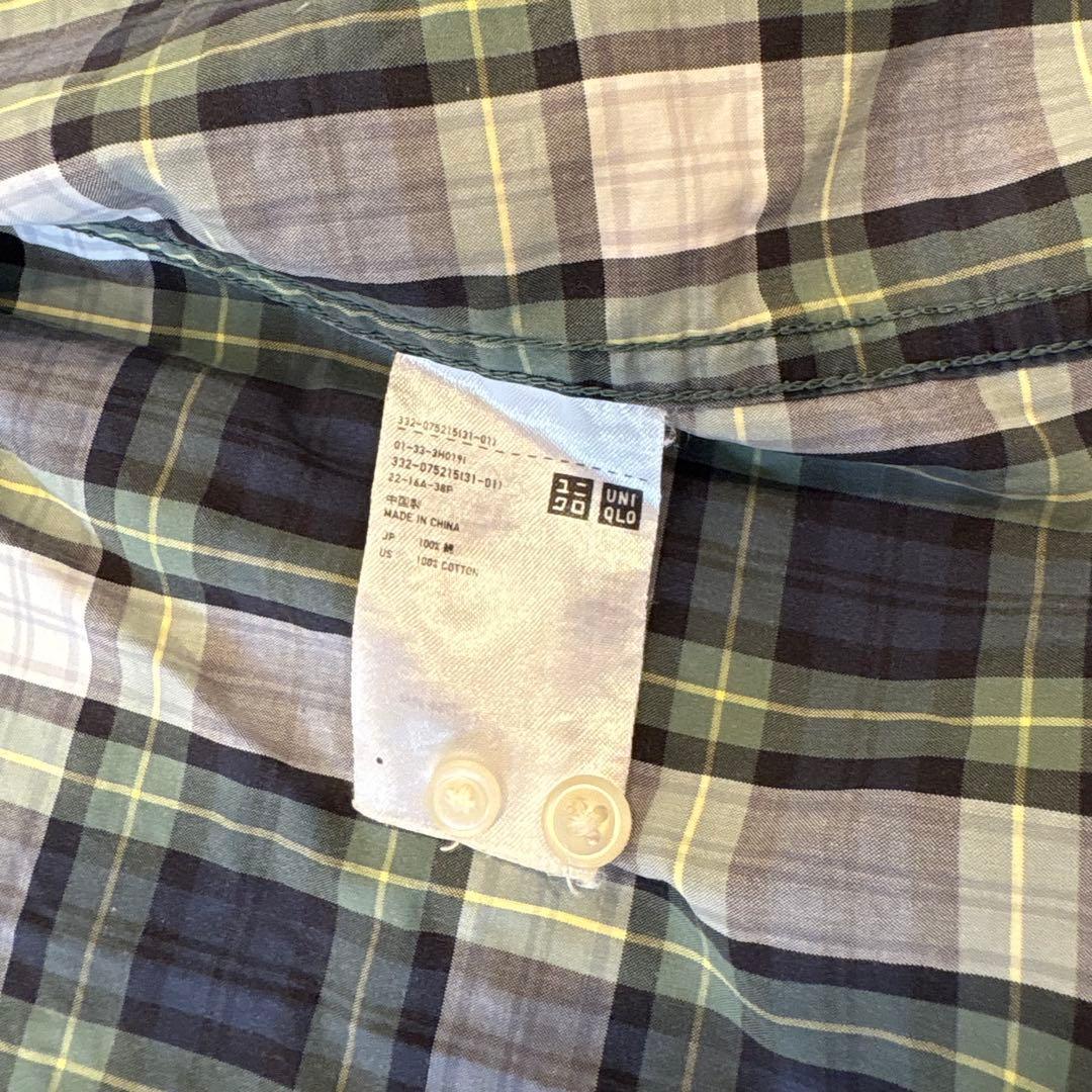 .ユニクロ メンズ 長袖 チェック シャツ カジュアル グリーン M ネルシャツ 7