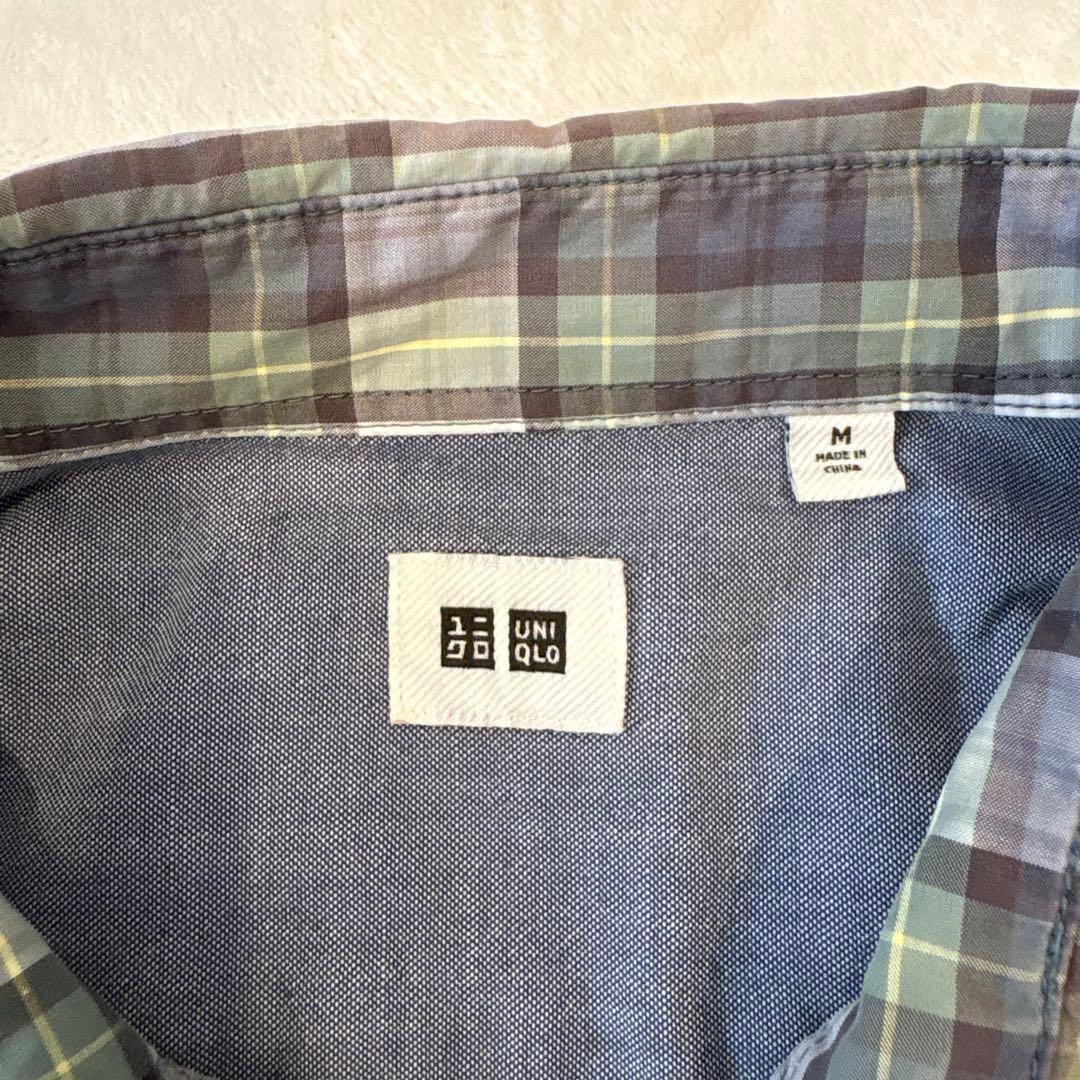 .ユニクロ メンズ 長袖 チェック シャツ カジュアル グリーン M ネルシャツ 8