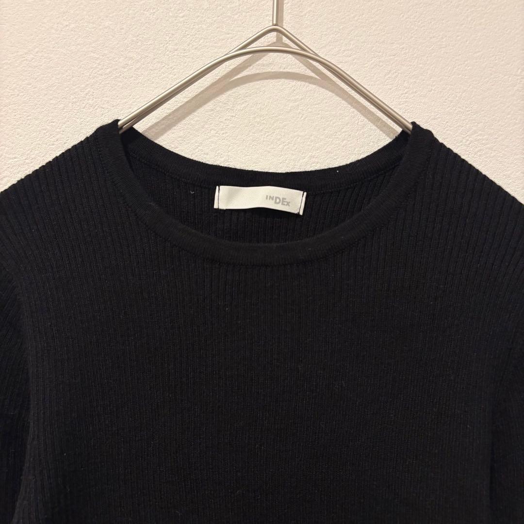 インデックス リブニット 長袖 クルーネック ブラック 黒　M シンプル　無地 2