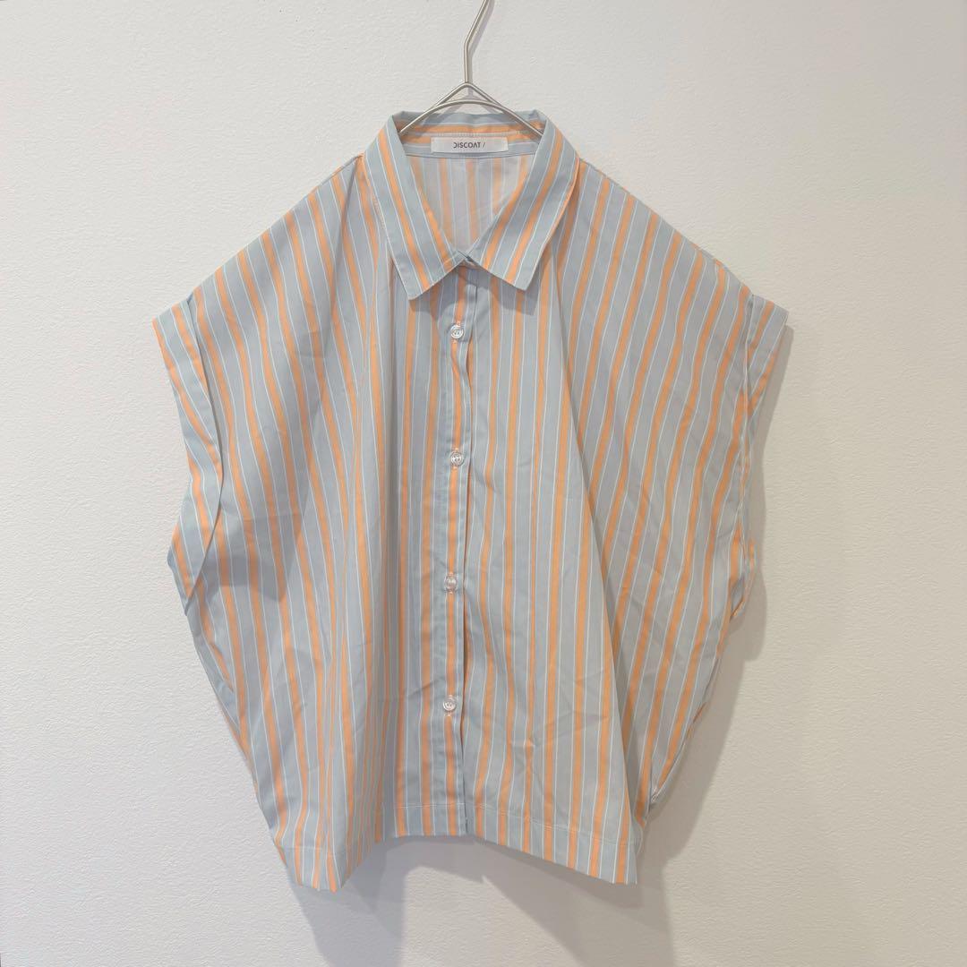 ディスコート ストライプ シャツ ノースリーブ　ブラウス ブルー　オレンジ