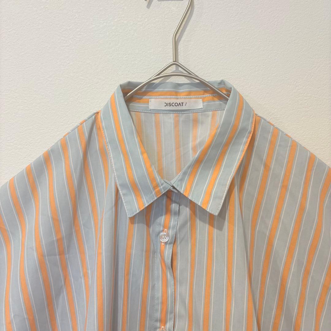 ディスコート ストライプ シャツ ノースリーブ　ブラウス ブルー　オレンジ 2